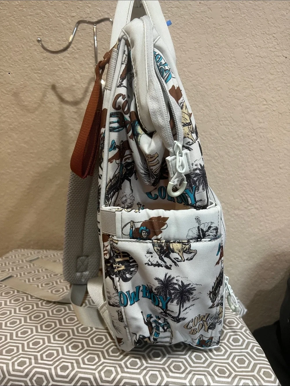 Wrangler Callie White Backpack with Brown and Teal Western Print